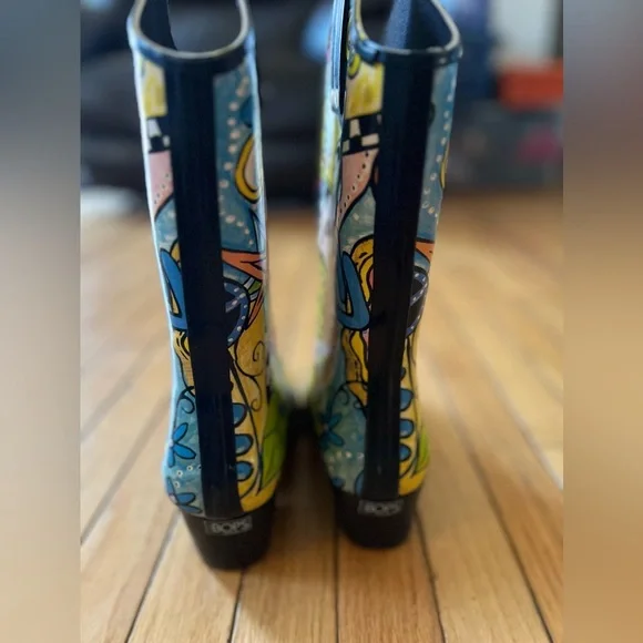 Bops by Beehive Cowboy Rubber Rain Boots Women’s Size 8 Artsy Multicolor Western - Picture 4 of 8